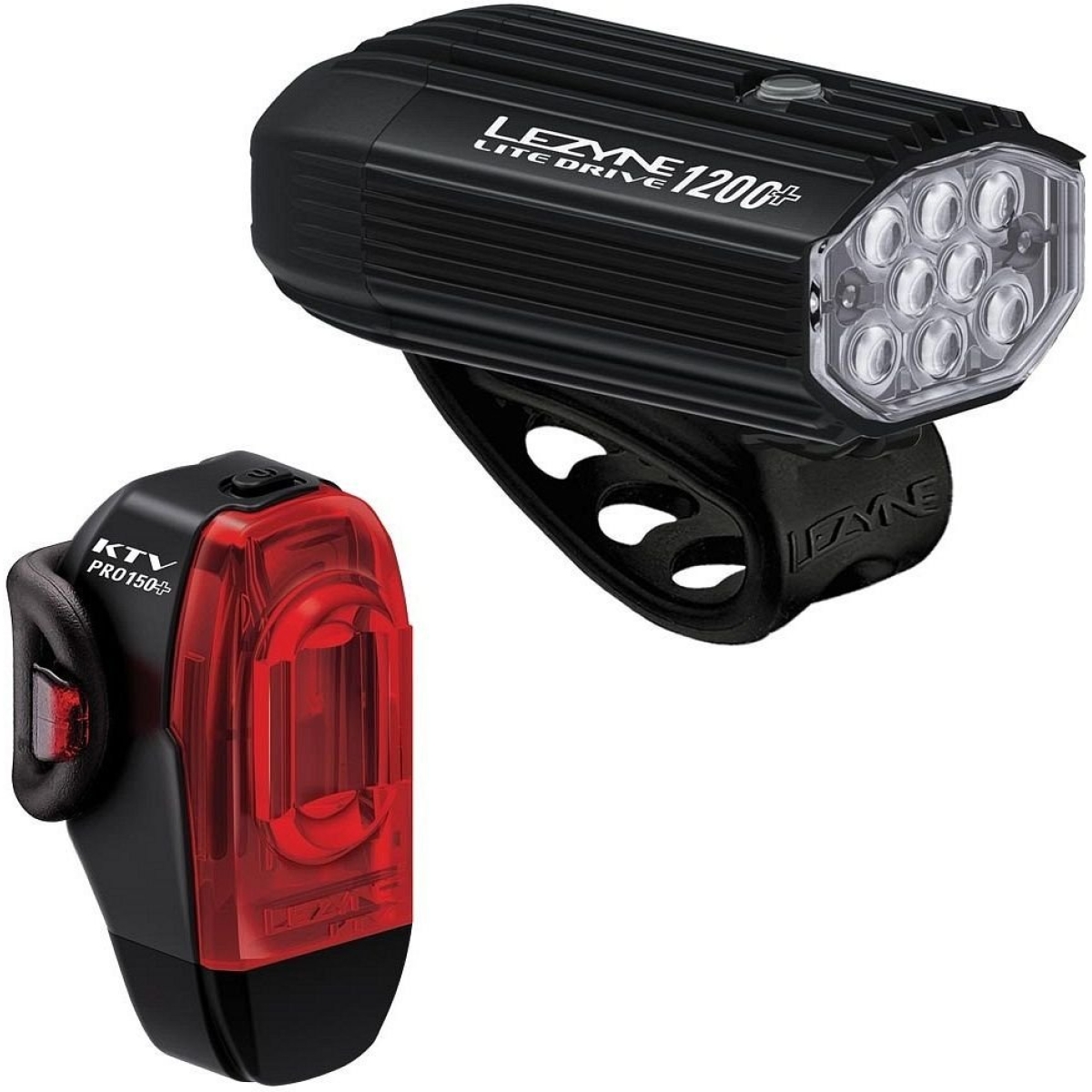 Lezyne LITE DRIVE+ 1200 Lumens & KTV DRIVE PRO+ 150 Lumens Voor en achterlamp