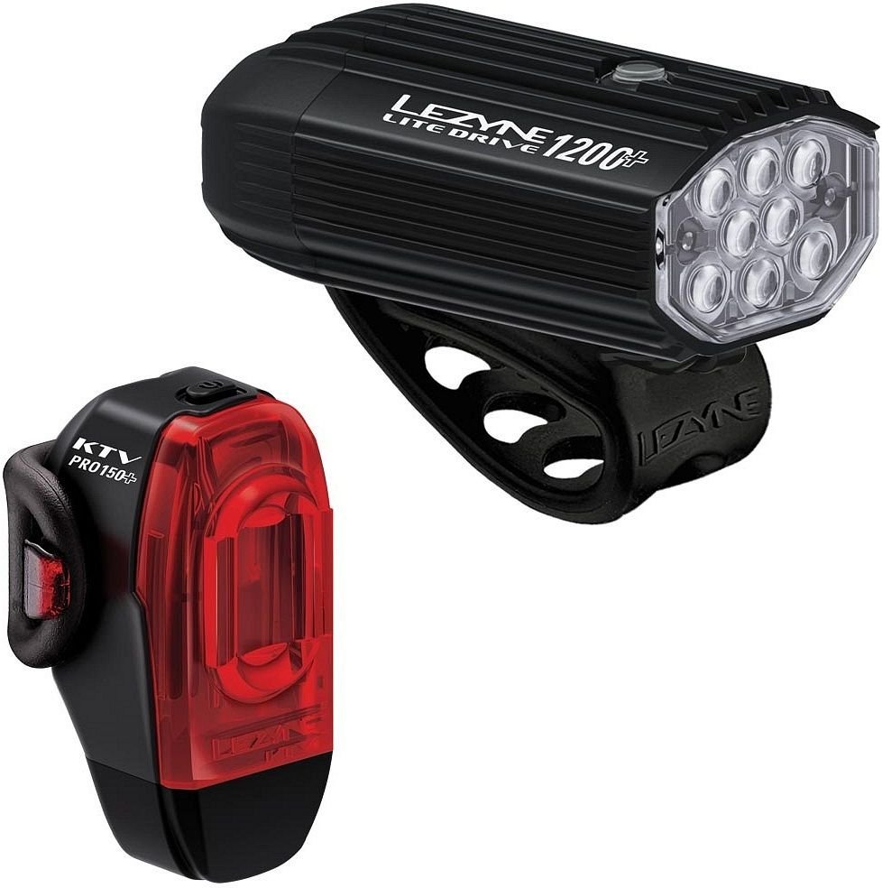 Lezyne LITE DRIVE+ 1200 Lumens & KTV DRIVE PRO+ 150 Lumens Voor en achterlamp